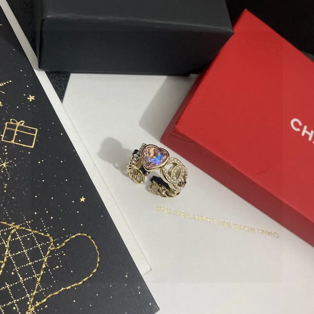Chanel new style ring with leather chain