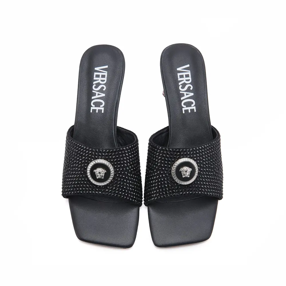 Versace new crystal heel rhinestone slippers