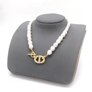 DIOR original new product Pearl CD diamond pig nose necklace High-end quality
