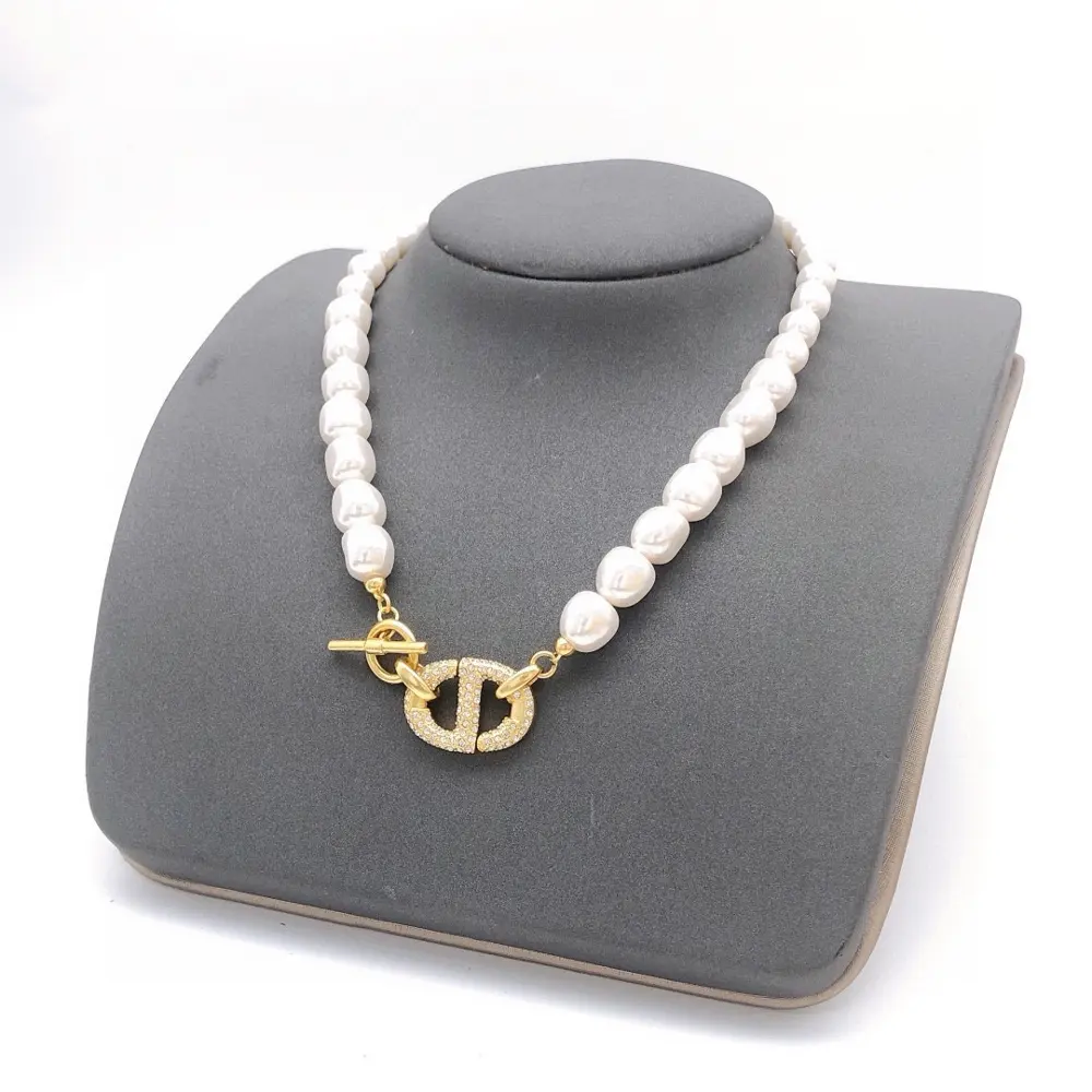 DIOR original new product Pearl CD diamond pig nose necklace High-end quality