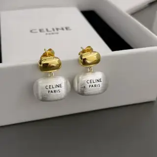 Celine hand-brushed double-bead letter earrings
