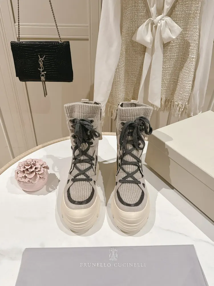 Brunello Cucinelli Wool Tube Boots The classic inspiration from loafers defines the modern