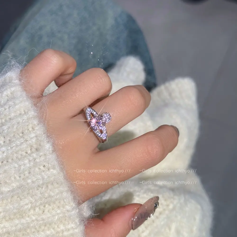 Vivienne Westwood Valentine’s Day Limited Edition Pink Diamond Zircon Saturn Open Ring