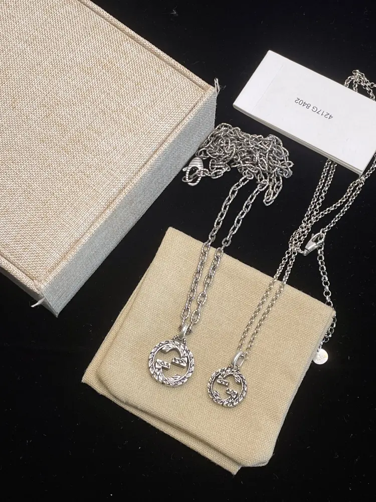 Gucci interlocking series textured distressed double G necklace