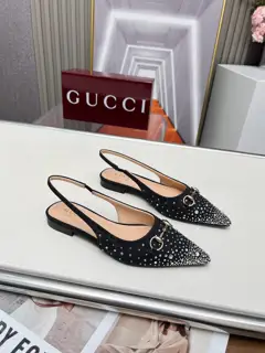 Gucci Double G fabric hot stamping shiny diamond sandals