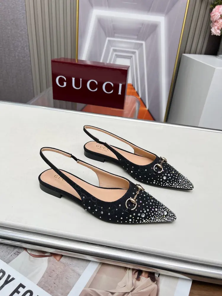 Gucci Double G fabric hot stamping shiny diamond sandals