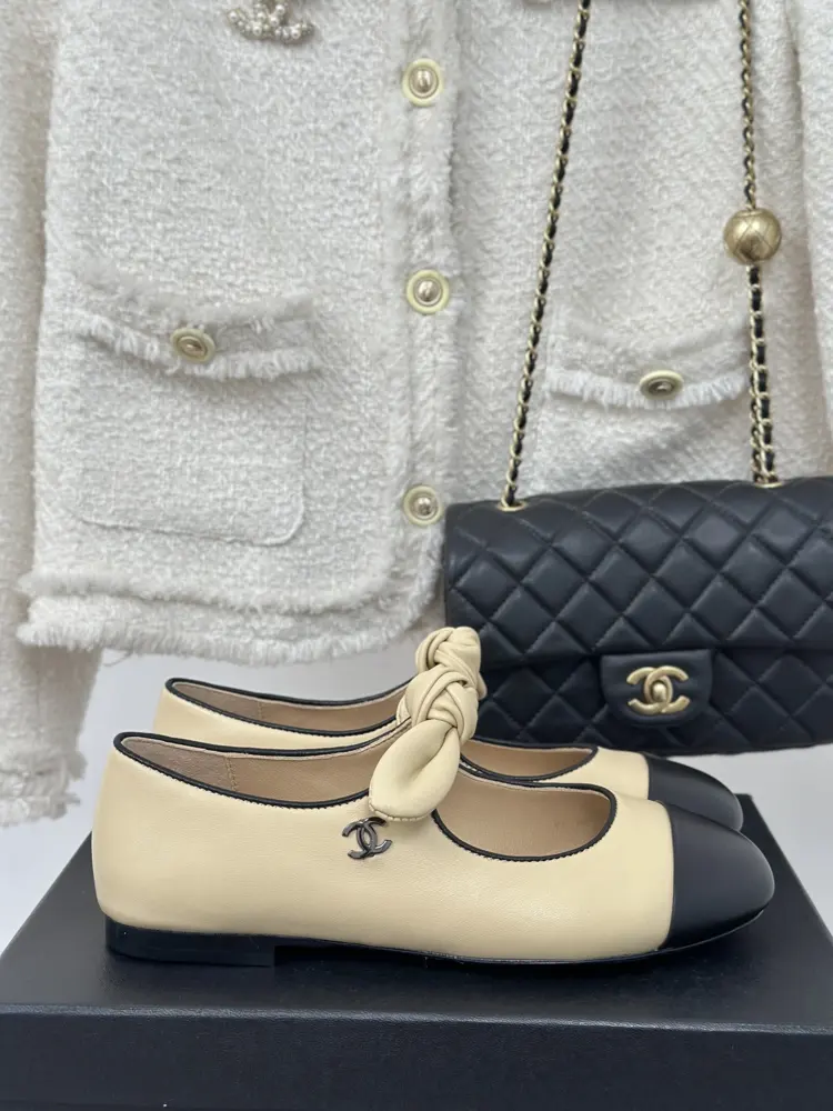 Chanel Double C Colorblock Bowknot Mary Jane Shoes