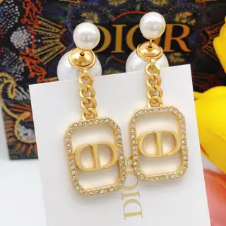 Dior large and small pearl tassel earrings with diamonds CD chain brand diamond front and