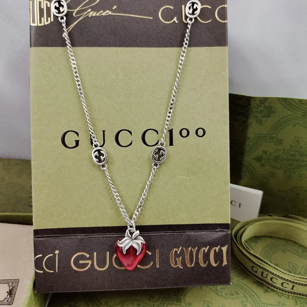 Gucci enamel strawberry necklace