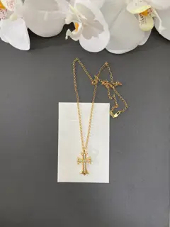 Chrome Hearts Classic Diamond Cross Gold Necklace