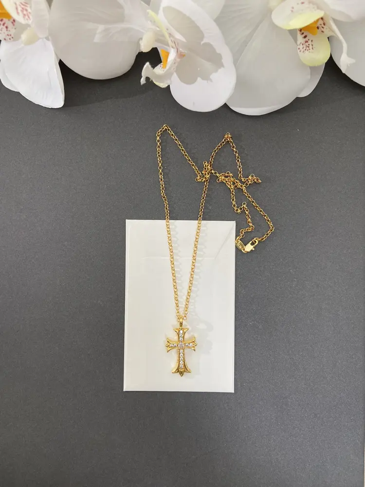 Chrome Hearts Classic Diamond Cross Gold Necklace