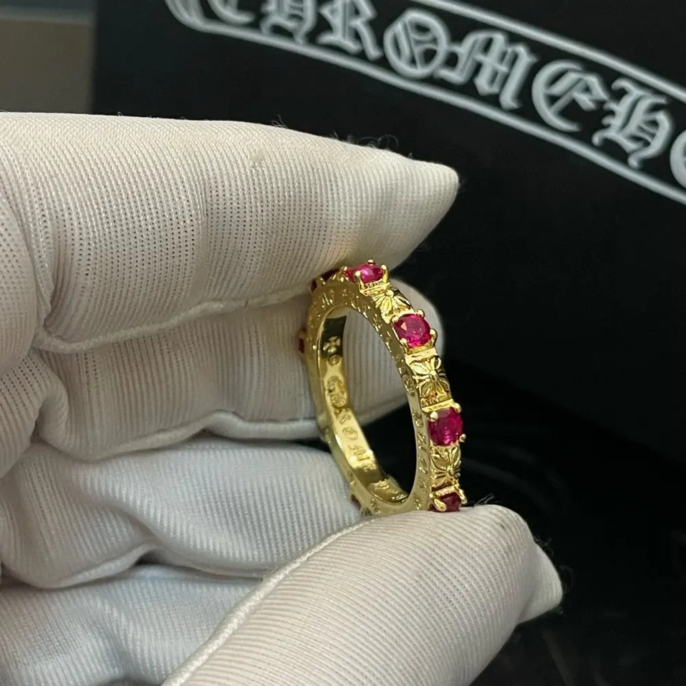 Chrome Hearts Classic Yellow Gold Pink Diamond Cross Ring