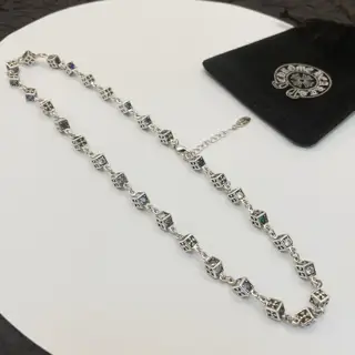 Chrome Hearts Classic Vintage Cross Dice Colored Diamond Necklace
