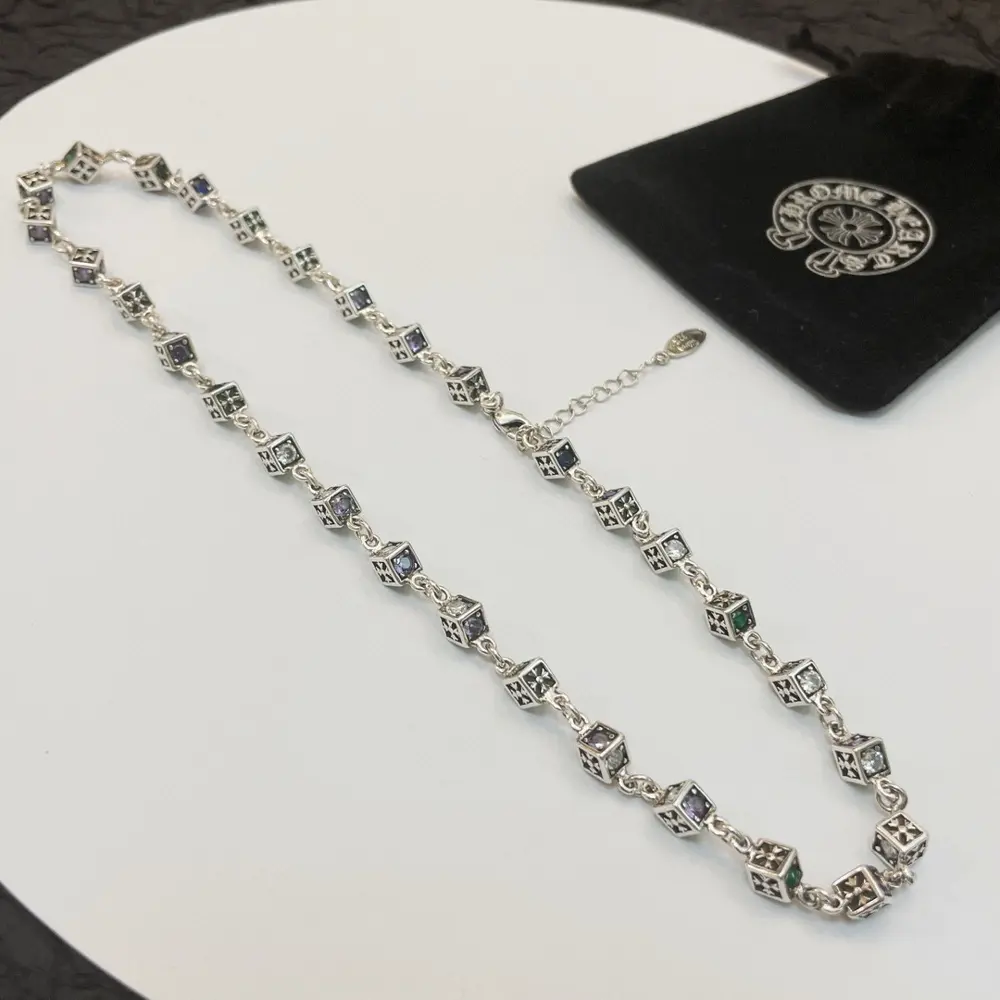 Chrome Hearts Classic Vintage Cross Dice Colored Diamond Necklace