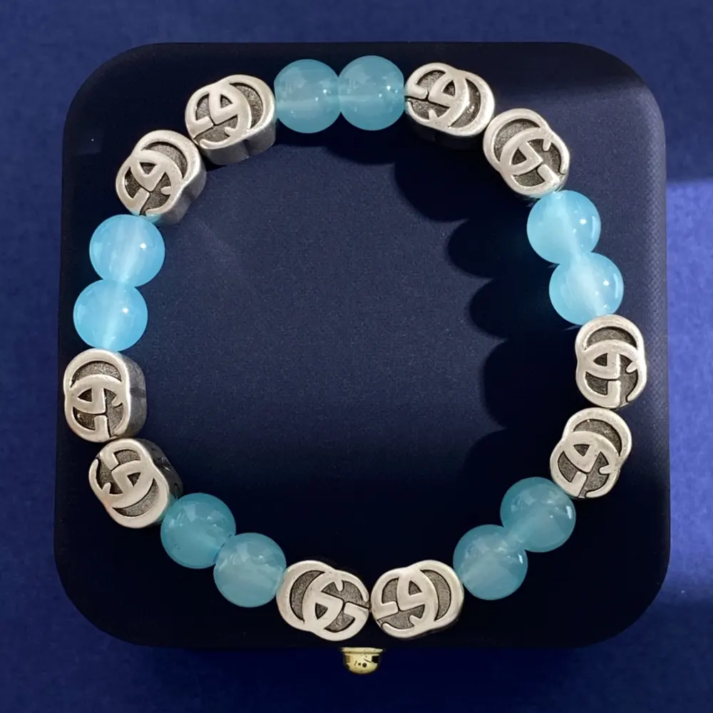 Gucci retro fashion antique silver glossy interlocking double G letters Bracelet