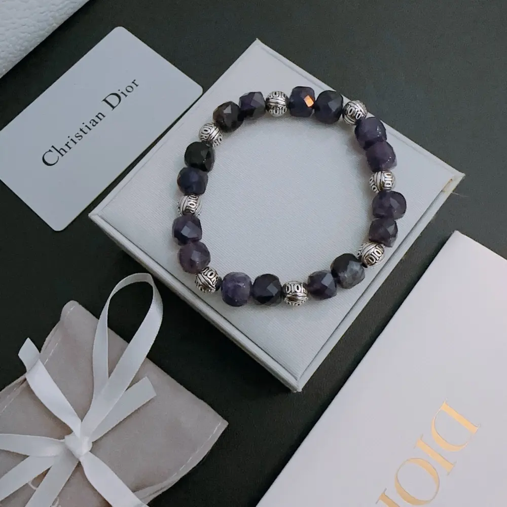 DIOR multi-element natural stone agate Thai silver style bracelet