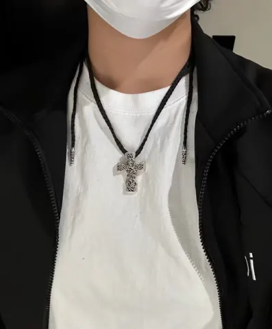 Chrome Hearts cross leather cord braided necklace