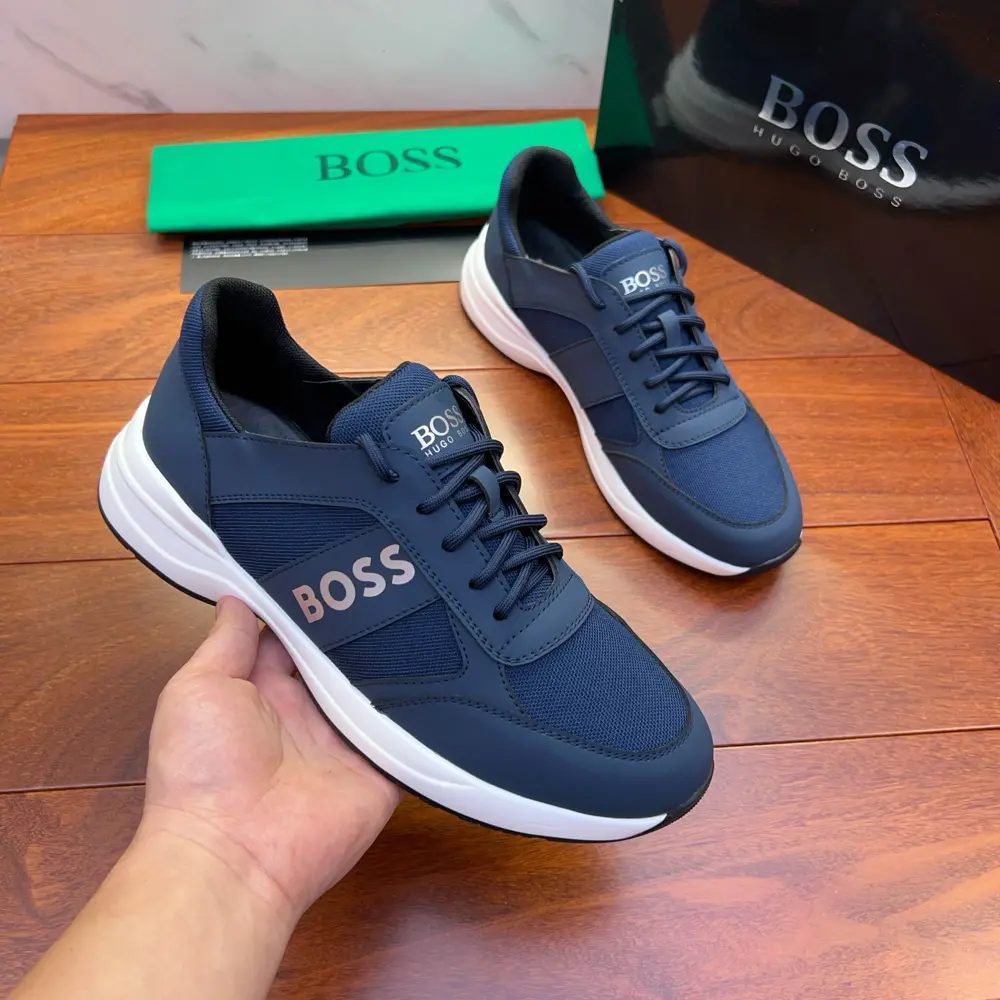 BOSS retro sneakers in a mix of fabrics with faux leather trim