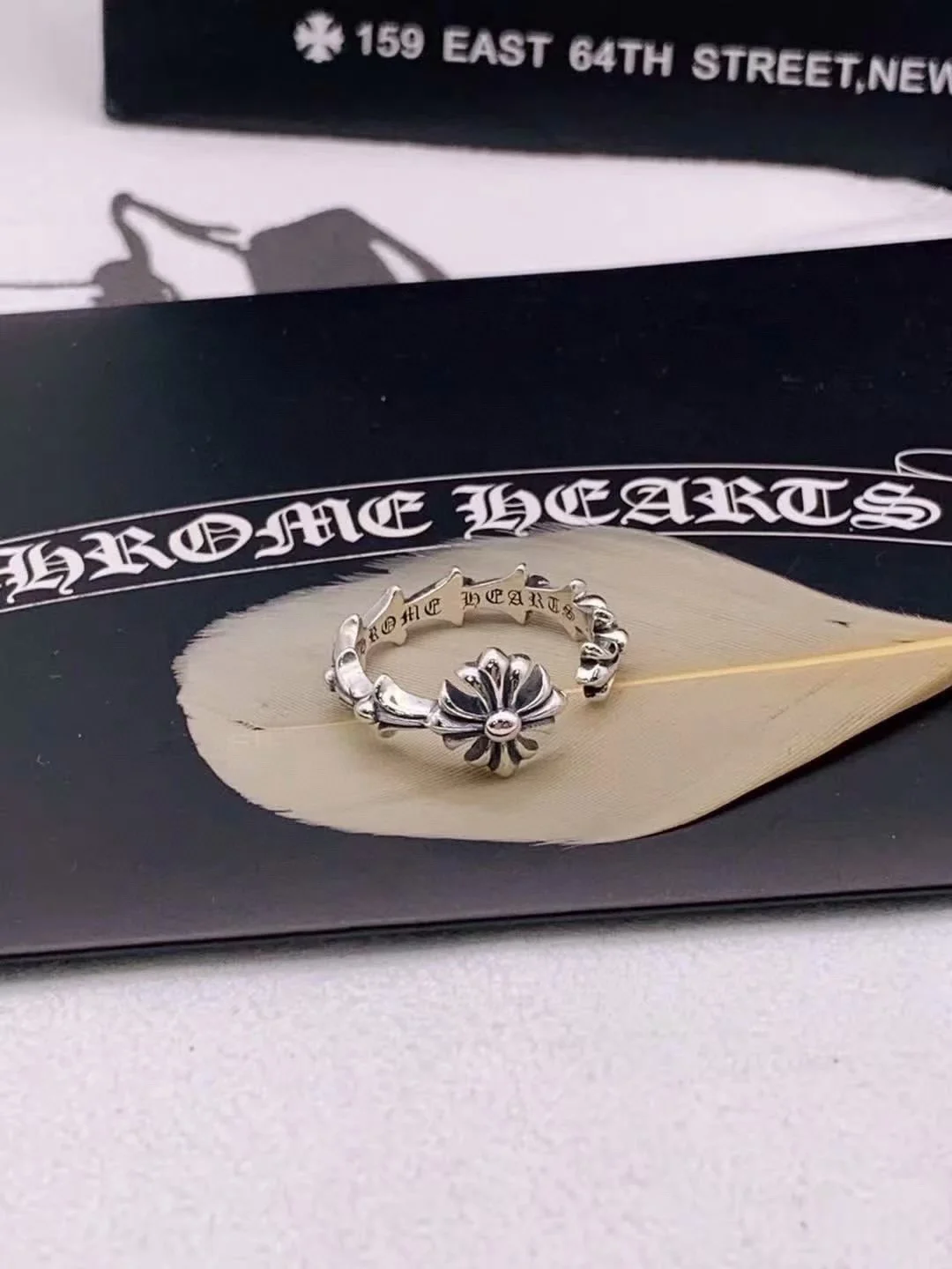 Chrome Hearts Fishtail Wreath Cross Open Ring