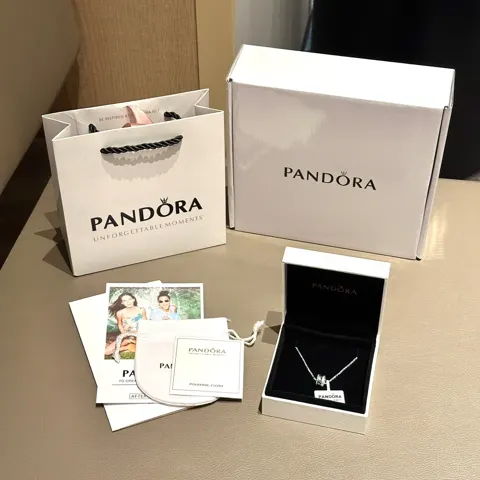 Pandora logo pavé beaded three-in-one pendant necklace for women in 925 silver