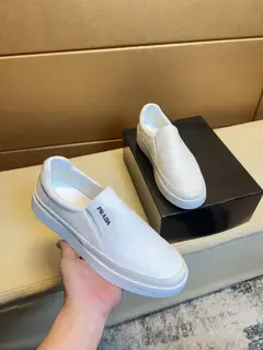 Prada sneakers. Casual loafers original silk open-edge pearl leather material Sheep lining