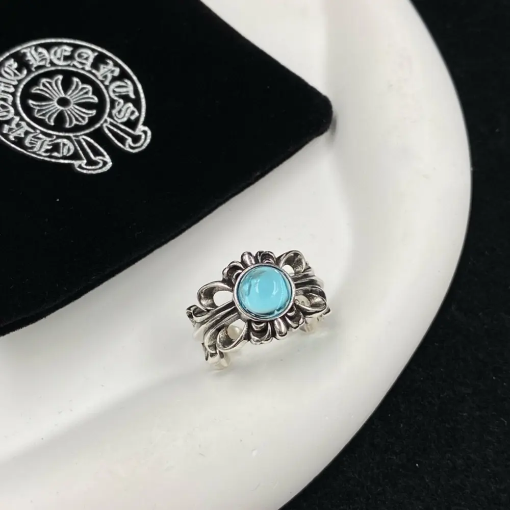 Chrome Hearts classic vintage cross blue diamond open ring