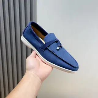 Loro piana couple style-new moccasin shoes. The water-repellent velvet upper is matched