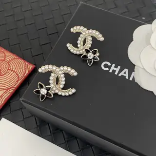 Chanel Camellia Letter Pearl Earrings Jewelry