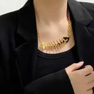 Chanel Double C fish skeleton thick chain necklace