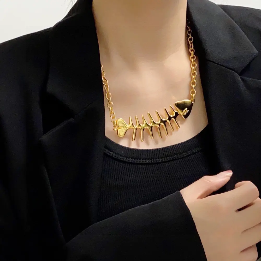 Chanel Double C fish skeleton thick chain necklace