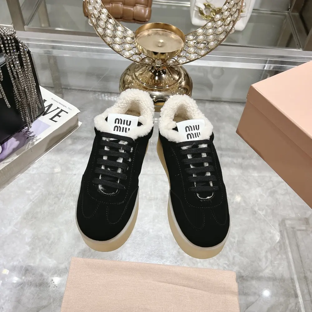 Miu Miu Miu thick-soled biscuit sole 24ss new spring and summer British style lace-up white