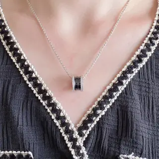 Bvlgari large black and white ceramic spring necklace with diamonds