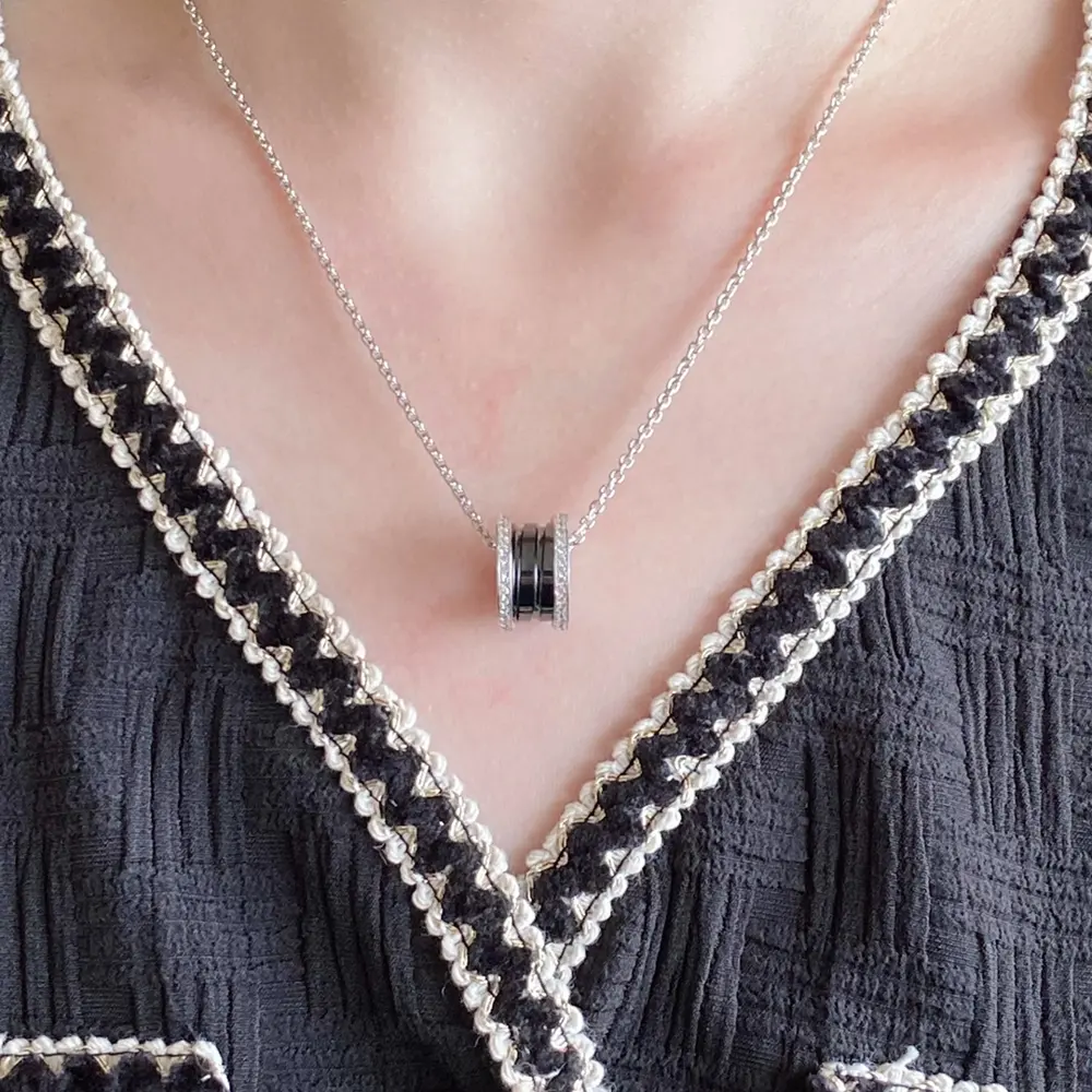 Bvlgari large black and white ceramic spring necklace with diamonds