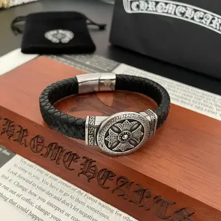 Chrome Hearts Classic Vintage Cross Leather Bracelet