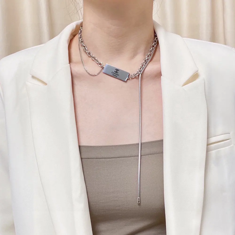 Chanel double C fashion Korean style personality chain pendant thick necklace