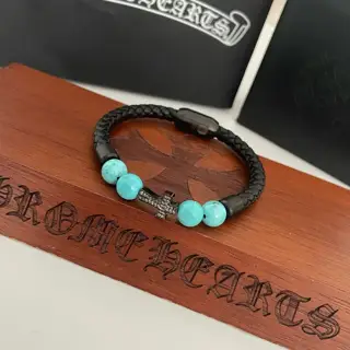 Chrome Hearts classic vintage cross diamond leather bracelet