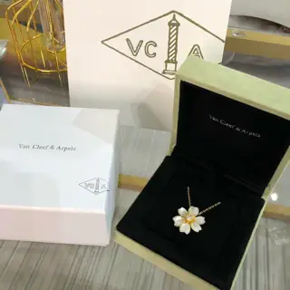 Van Cleef & Arpels rose Christmas flower white mother-of-pearl necklace