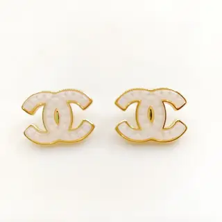 Chanel white cc stud earrings