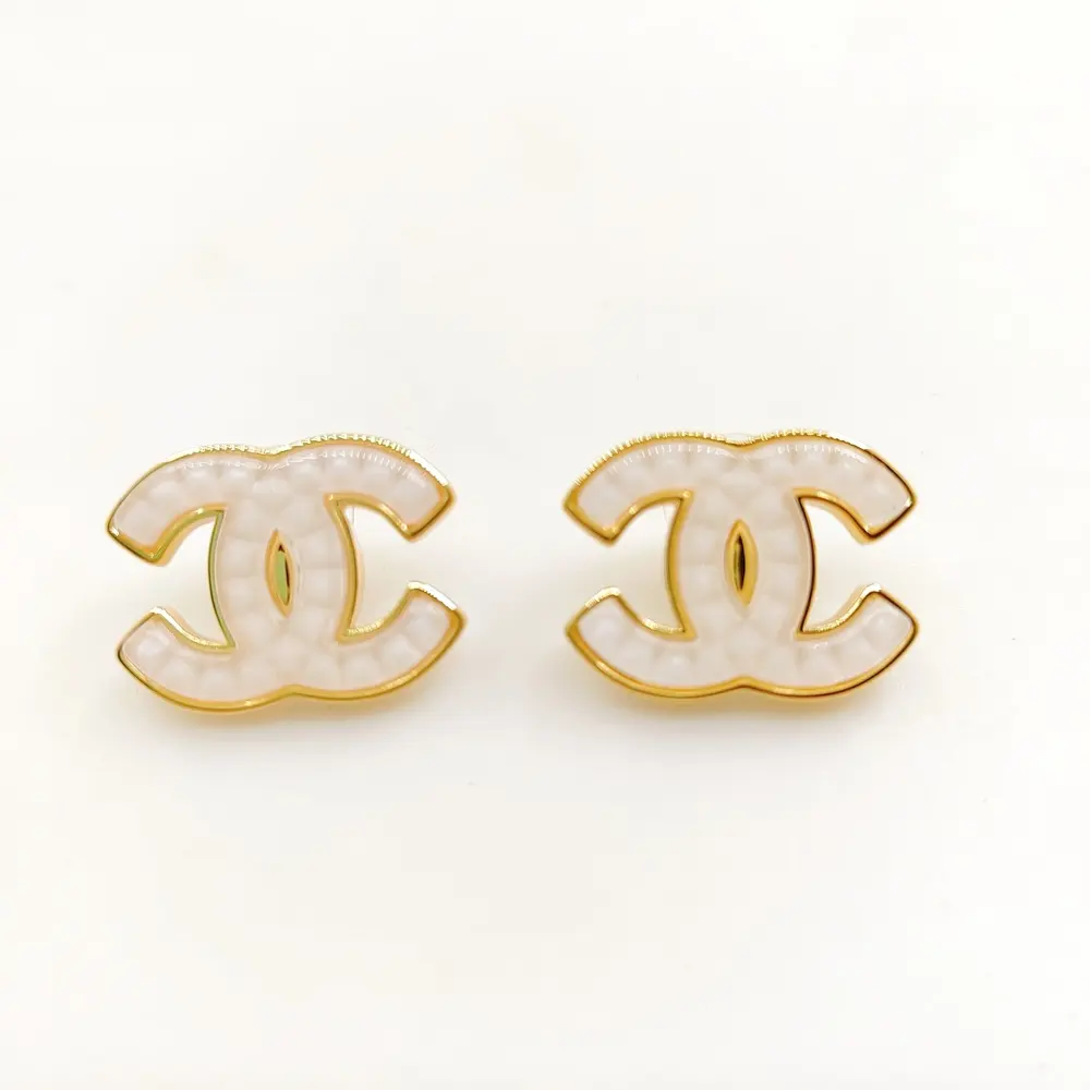 Chanel white cc stud earrings