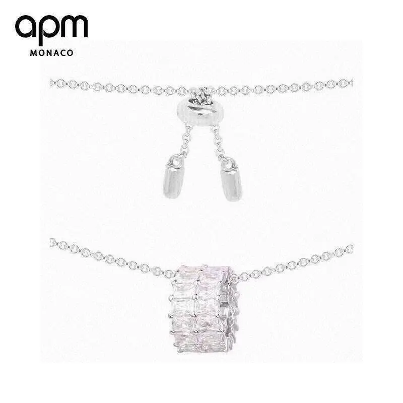 Apm monaco silver inlaid crystal diamond ring necklace female clavicle chain sweater chain