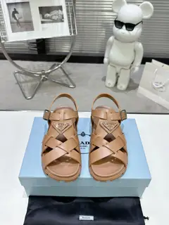 Prada new sandal series classic triangle buckle cross-woven sandals Classic upgrade Comfort