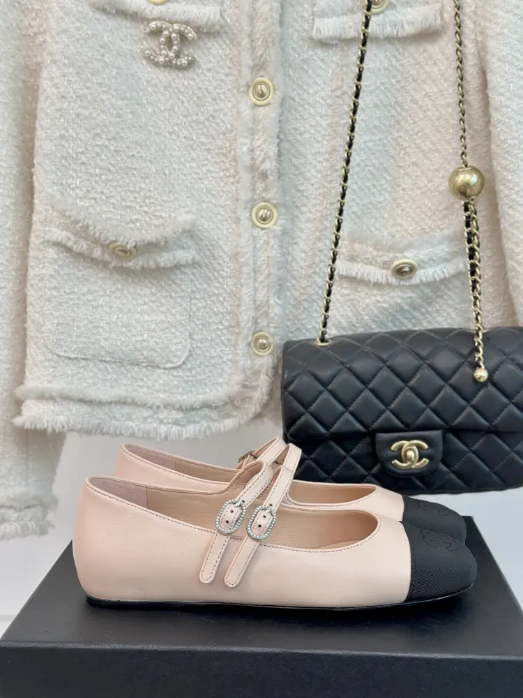 Chanel’s timeless classic color-blocked double-strap Mary Jane shoes