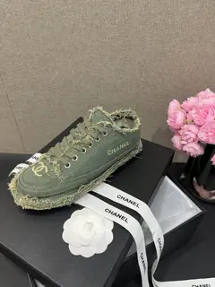 Chanel layered tassel denim canvas shoes