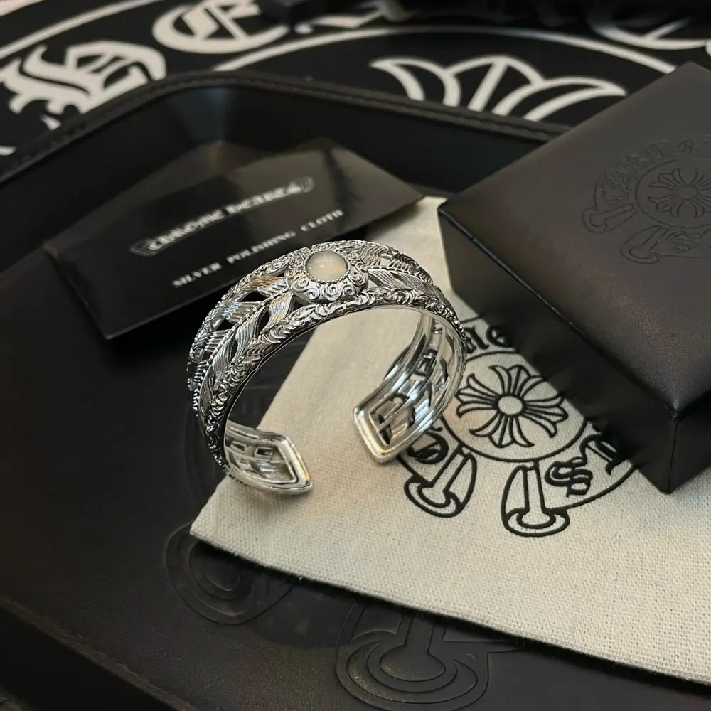 Chrome Hearts Classic Wide Banana Leaf Gemstone Bracelet