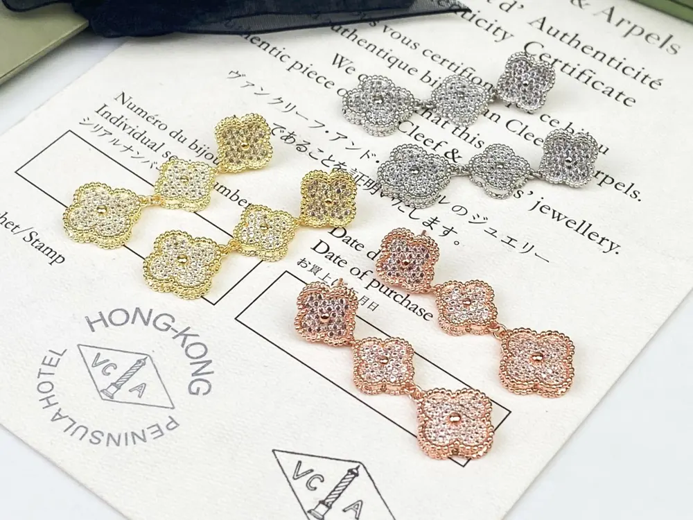 Van Cleef & Arpels Four-leaf Clover Diamond Triple Flower Earrings
