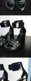 Louis Vuitton new black lettered thick heel high heel sandals for women 35-42