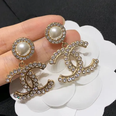 Chanel pearl and diamond double c earrings