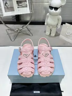 Prada Pig Cage Shoes Sawtooth Roman Braided Thick-soled Rubber Sandals Retro