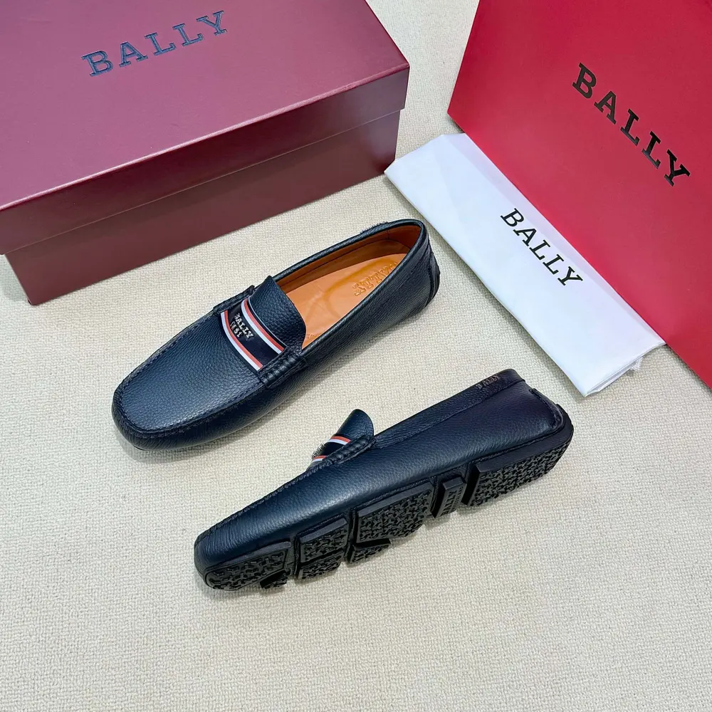 Bally men’s driving shoes feature a non-slip rubber sole and imported lychee cowhide
