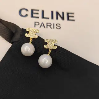 Celine Swarovski crystal diamond tassel pearl earrings